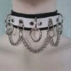 Ape Leather White On Black Leather Choker With 3 Rings, Clips, And Chain Men's Stuff