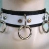 Ape Leather White On Black Leather Bondage Choker With 3 Rings Men's Stuff 2 Ape Leather White On Black Leather Bondage Choker With 3 Rings Men's Stuff