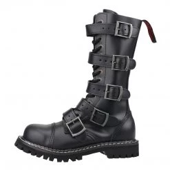 Angry Itch 14-Hole 5-Buckle Black Leather Boots Men's Stuff