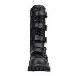 Angry Itch 14-Hole 5-Buckle Black Leather Boots Men's Stuff