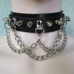 Ape Leather Men's Stuff Leather Spike And Chain Choker