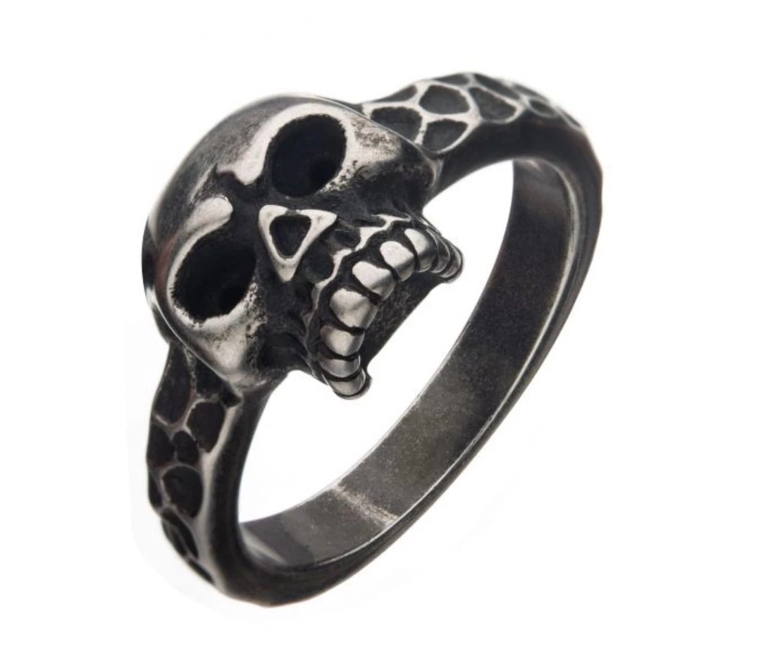 INOX Men's Stuff Antiqued Stainless Steel Skull Ring 4 INOX Men's Stuff Antiqued Stainless Steel Skull Ring