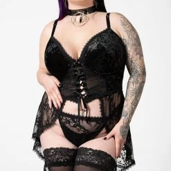 Killstar Be Veiled Lace Basque Women's Stuff
