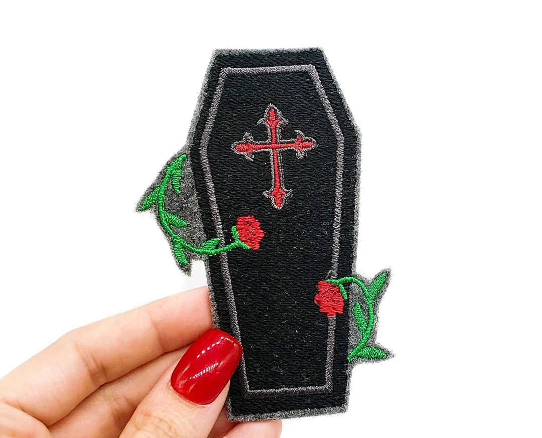 Project Pinup Coffin And Roses Gothic Iron On Embroidered Patch Gift Ideas 3 Project Pinup Coffin And Roses Gothic Iron On Embroidered Patch Gift Ideas