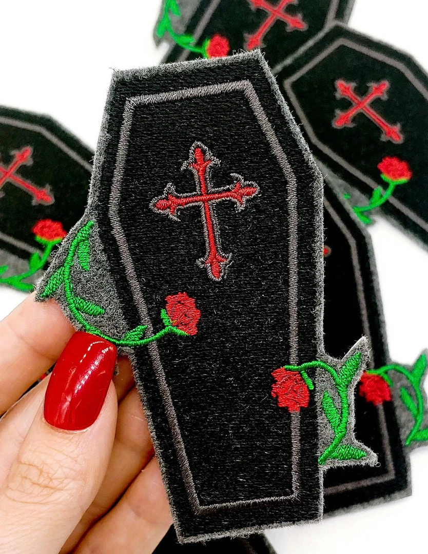 Project Pinup Coffin And Roses Gothic Iron On Embroidered Patch Gift Ideas 4 Project Pinup Coffin And Roses Gothic Iron On Embroidered Patch Gift Ideas