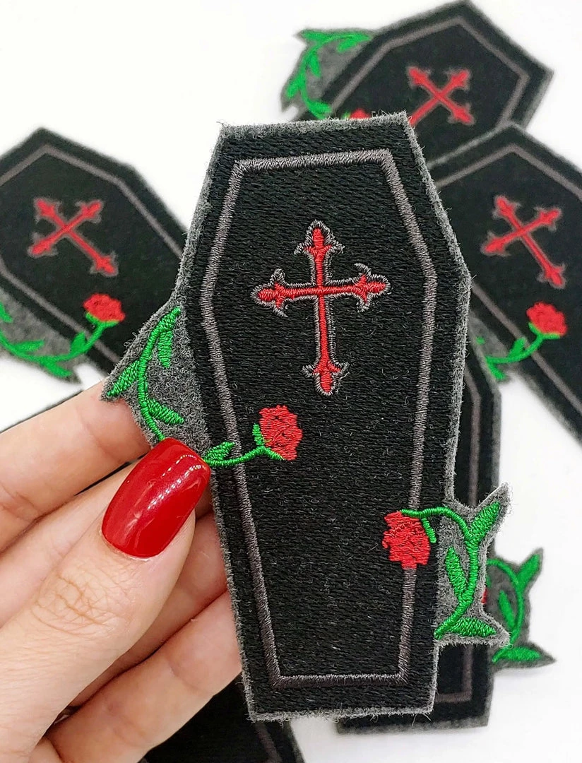 Project Pinup Coffin And Roses Gothic Iron On Embroidered Patch Gift Ideas 6 Project Pinup Coffin And Roses Gothic Iron On Embroidered Patch Gift Ideas