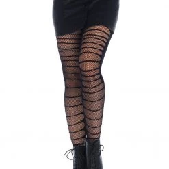 Leg Avenue Double-Layer Shredded Spandex And Fishnet Tights – Black