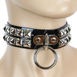Funk Plus Black Vinyl Studded Bondage Collar With O-Ring Chokers And Collars