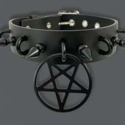 Funk Plus 1 1/4" LEATHER CHOKER WITH U RING AND 2" STAINLESS STEEL PENTAGRAM RING