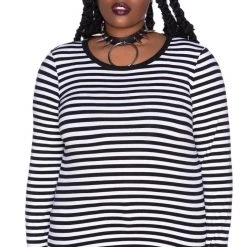 Killstar Jett Long Sleeve Top - Black & White Women's Stuff