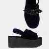 Strange Cvlt Lilly Bat Black Velvet Platform Sandal Footwear