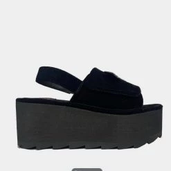 Strange Cvlt Lilly Bat Black Velvet Platform Sandal Footwear