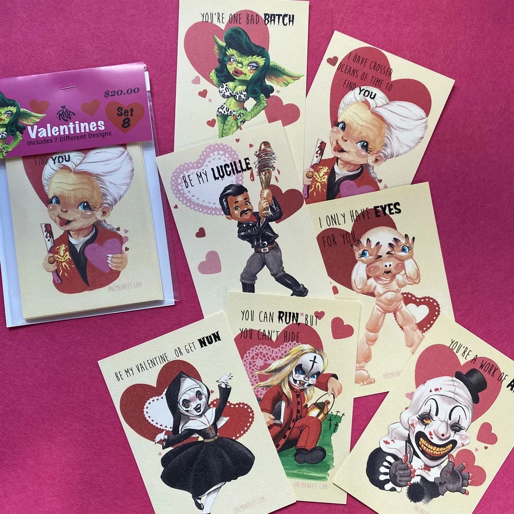 One Man Riet Horror Valentine Cards - Set 8 Other 4 One Man Riet Horror Valentine Cards - Set 8 Other