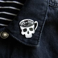 Ectogasm Pick Your Poison Skull Coffee Cup Enamel Pin Pins
