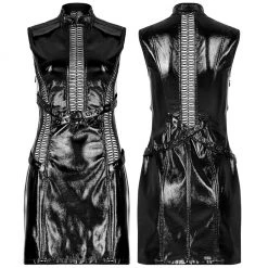 Punk Rave Women's Stuff Patent Leather Hollowed Out Dress