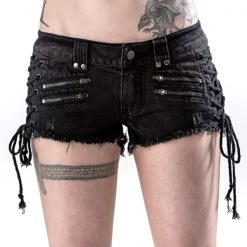 Queen Of Darkness Women's Stuff Grey Shorts With Zippers And Lacing