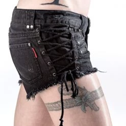 Queen Of Darkness Women's Stuff Grey Shorts With Zippers And Lacing