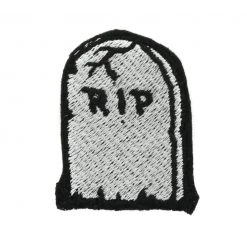 Project Pinup Gift Ideas RIP Tombstone Small Black And Gray Iron On Embroidered Patch