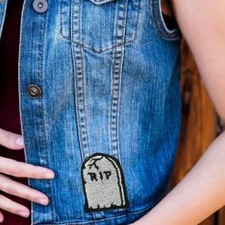 Project Pinup Gift Ideas RIP Tombstone Small Black And Gray Iron On Embroidered Patch