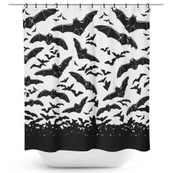 Sourpuss Housewares Spooksville Bats Shower Curtain - Black & White