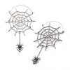 BodyVibe Stainless Steel With Silver Plated Spider Web And Dangling Spider Plug Hoops
