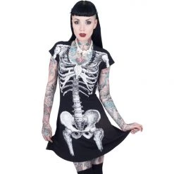 Kreepsville666 Women's Stuff Skeleton White Flare Dress