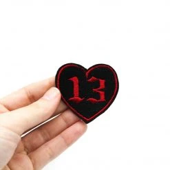 Project Pinup Small Gothic 13 Heart Embroidered Iron On Patch - Black And Red Patches