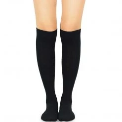 TeeHee Black Solid Plain Knee High Women's Socks