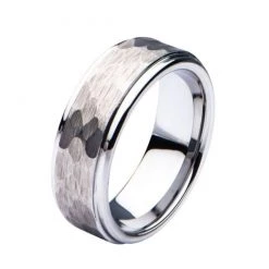 INOX Men's Stuff Steel Hammered Ring