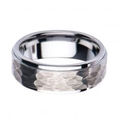 INOX Men's Stuff Steel Hammered Ring