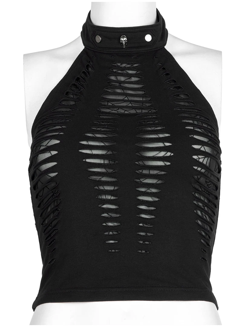 Punk Rave Women's Stuff Grunge Ripped Skull Halter Crop Top 9 Punk Rave Women's Stuff Grunge Ripped Skull Halter Crop Top