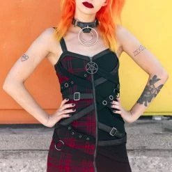 Killstar Women's Stuff Bury Me Bondage Dress [TARTAN]