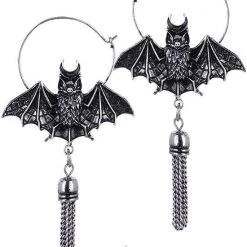 ReStyle Oriental Bat Silver Hoop Earrings, Occult Jewelry
