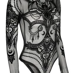Restyle Black Gothic Jewel Bat Mesh Bodysuit