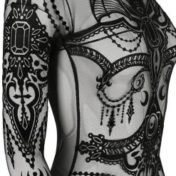 Restyle Black Gothic Jewel Bat Mesh Bodysuit