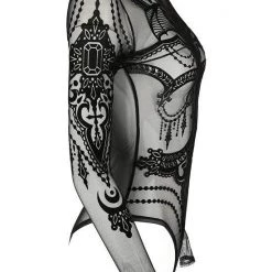 Restyle Black Gothic Jewel Bat Mesh Bodysuit