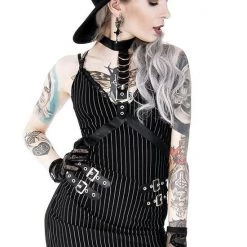 ReStyle Collared Pinstriped Mini Gothic Dress Women's Stuff