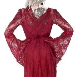 ReStyle Gothic Eyelash Lace Dress Burgundy Women's Stuff
