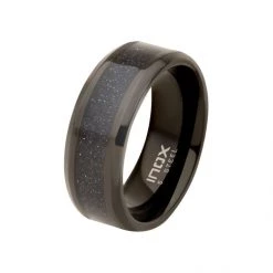 INOX Black IP Genuine Blue Sandstone Inlay Ring