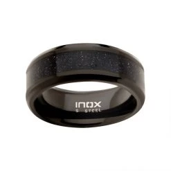 INOX Black IP Genuine Blue Sandstone Inlay Ring