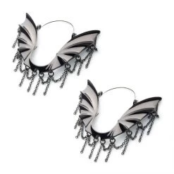 BodyVibe Black Plated Bat & Chains Plug Hoops