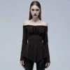 Punk Rave Gothic Toned Horn Sleeved Off Shoulder Shirt Women's Stuff
