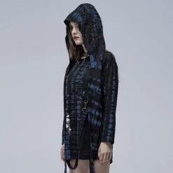 Punk Rave Men's Stuff Grunge Skull Printed Ripped Shirt With Detachable Hood - Blue