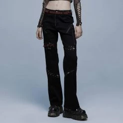 Punk Rave Punk Splice Zipper Straight Pants Women's Stuff